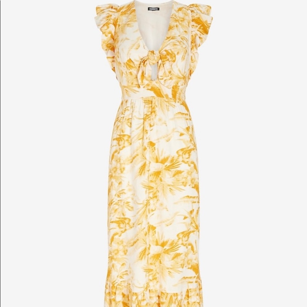 Express printed flutter sleeve maxi dress